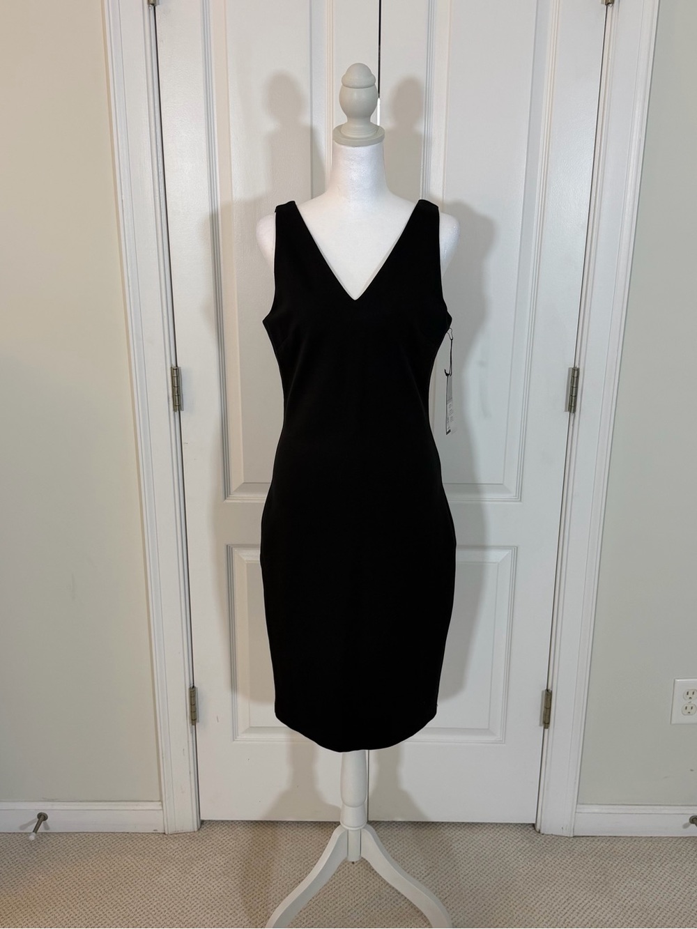White House Black Market Black V-Neck Midi Sheath Dress